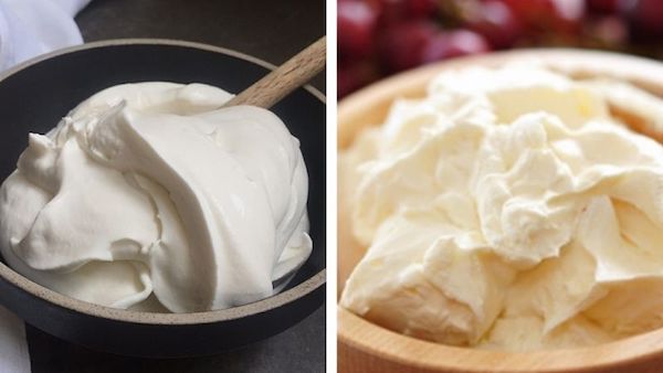 Bên trái là Whipping Cream và bên phải là Topping Cream
