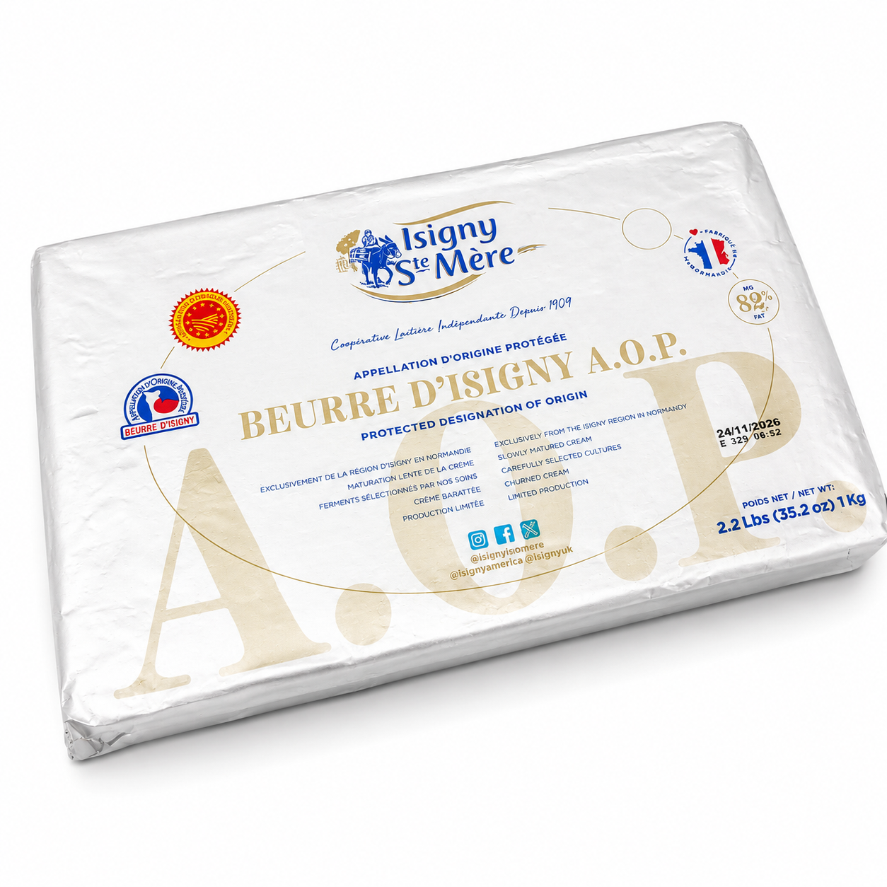 Bơ Cán Isigny 82% 1kg/tấm AOP